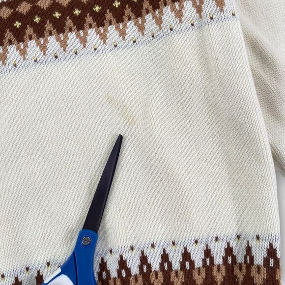 VINTAGE Fruit of the Loom Sweater Mens Extra Large Brown Fair Isle Pullover 60s - Picture 9 of 9